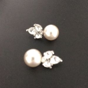 EUC cream colored pearl & rhinestone, 2 pierced earrings.